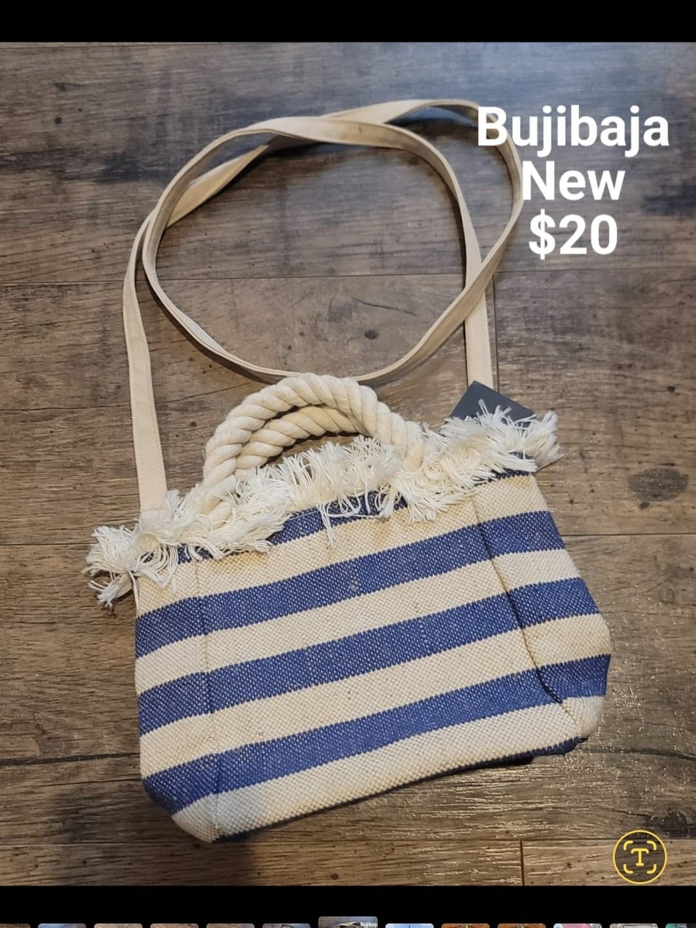 Striped Blue & Cream Rope-Handle Crossbody Bag